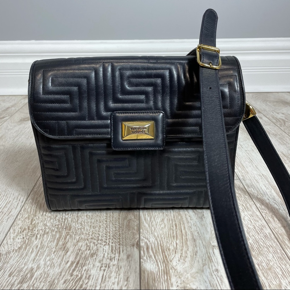 Valentino orlandi black quilted gold leather bag